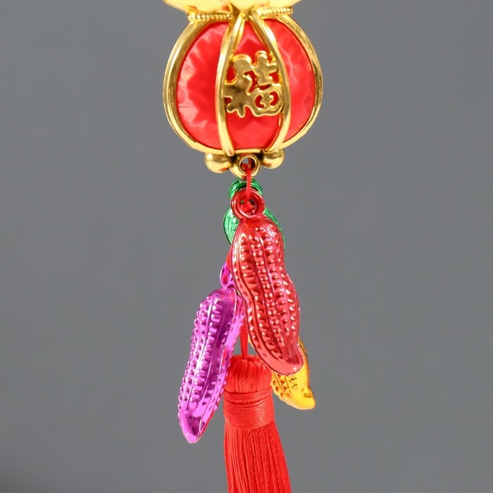 Подвеска пластик, текстиль "Красный денежный мешок с арахисом" 2,5х3,5х32 см