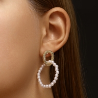 Серьги с жемчугом &laquo;Бусина&raquo; переплетение чувств, цвет золото