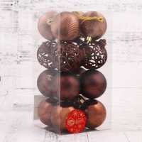 Ёлочные игрушки, шары новогодние , пластик, набор d-6 см, 16 шт "Ажурный блеск" коричневый Ёлочные игрушки, шары новогодние , пластик, набор d-6 см, 16 шт "Ажурный блеск" коричневый