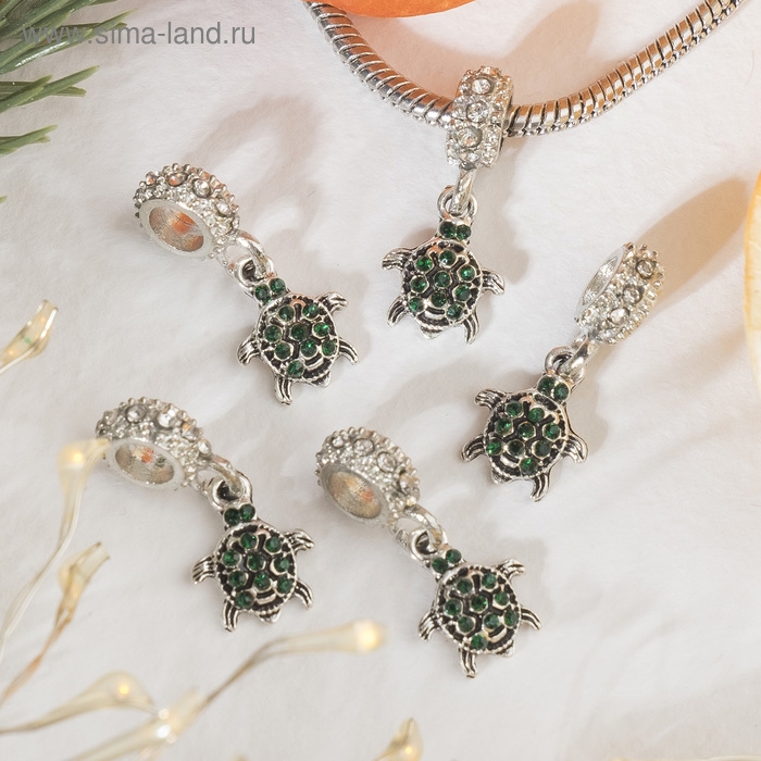 Подвеска &laquo;Черепашка&raquo;, цвет зелёный в серебре