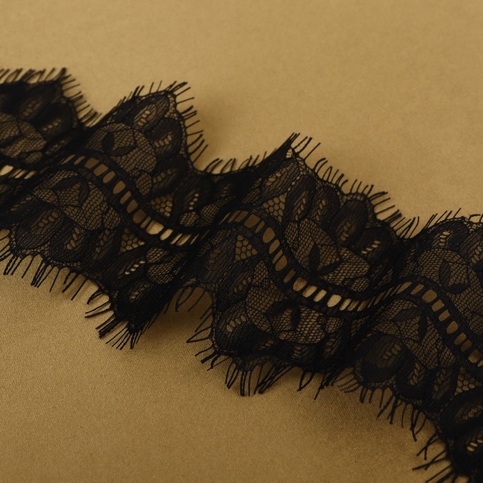 Кружево реснички, 85 мм &times; 9 &plusmn; 0,5 м, в бобине 3 шт по 3 м, цвет чёрный