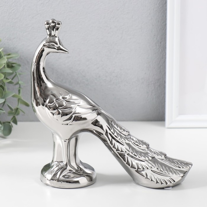 Сувенир керамика "Павлин" серебро 20,5х7х21,5 см