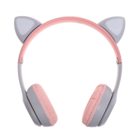 Наушники беспроводные &laquo;Котик&raquo;, звуковые и световые эффекты, складные, цвет серый