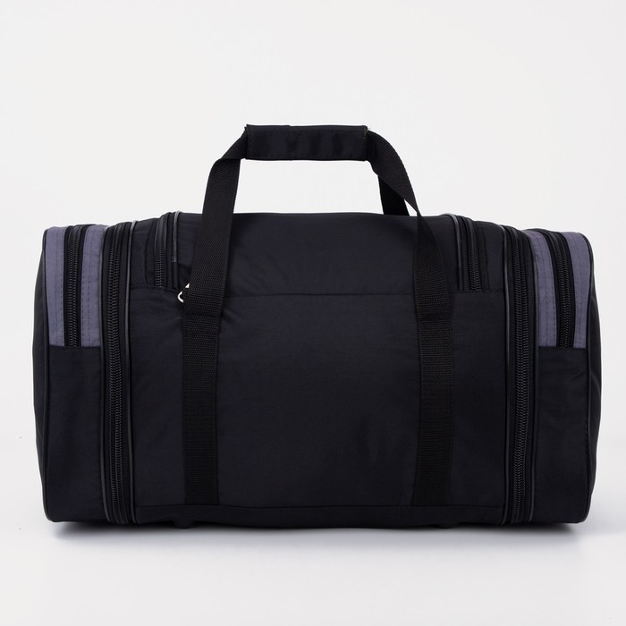 Сумка дорожная на молнии, с увеличением, 3 наружных кармана, длинный ремень, цвет чёрный/серый