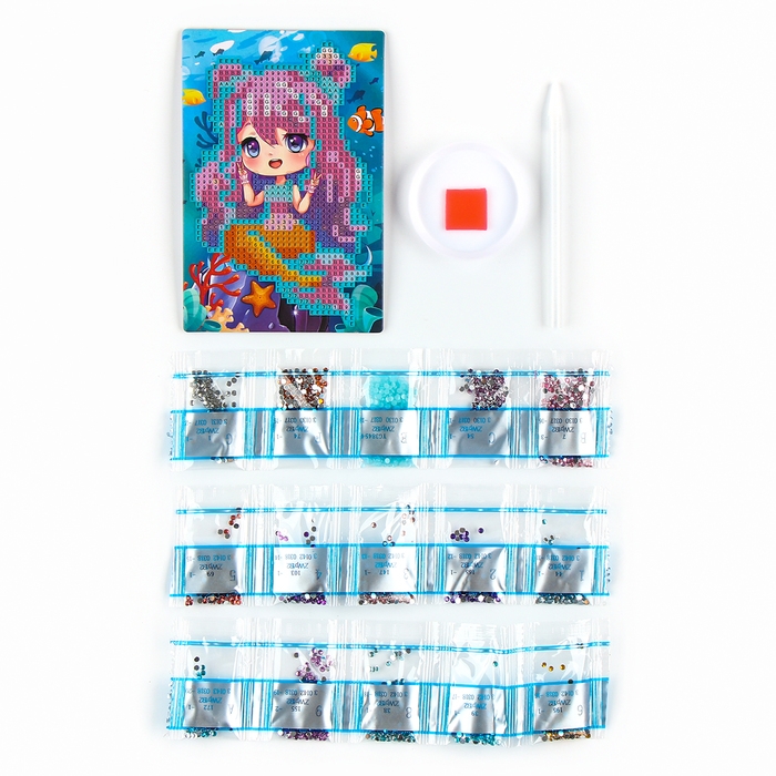 Алмазная мозаика для детей со светящимися стразами &laquo;Милая русалка&raquo;, 10 х 15 см, набор для творчества