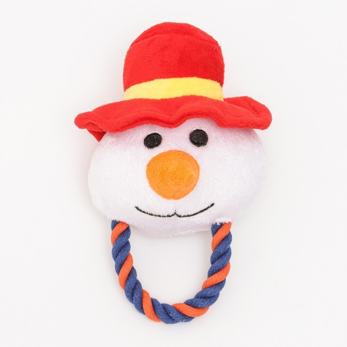 Игрушка мягкая для собак Игрушка мягкая для собак "Снеговик с канатом" с пищалкой