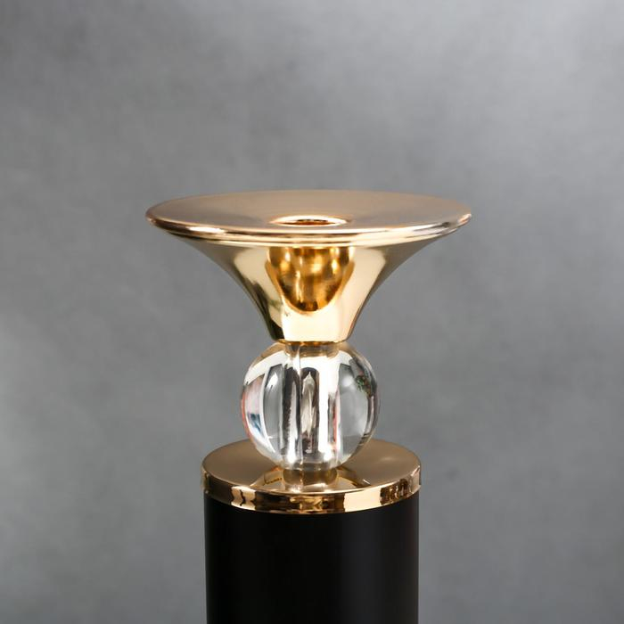 Подсвечник металл на 1 свечу Подсвечник металл на 1 свечу "Колонна с кристаллами" чёрный с золотом 36х12х12 см