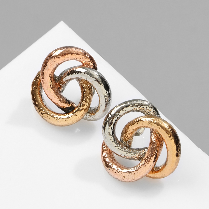Серьги металл &laquo;Переплетение&raquo; трио, цвет серебряно-золотой