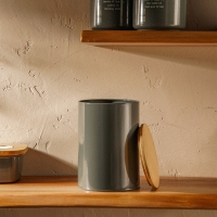 Банка для хранения сыпучих продуктов SL Home &laquo;Каса Перфекто&raquo;, 11&times;15 см, цвет серый, с бамбуковой крышкой