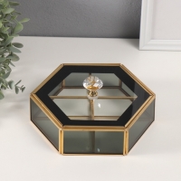 Шкатулка стекло с металлическим каркасом "Шестиугольник" прозрачный черный 17,5х20х8 см Шкатулка стекло с металлическим каркасом "Шестиугольник" прозрачный черный 17,5х20х8 см