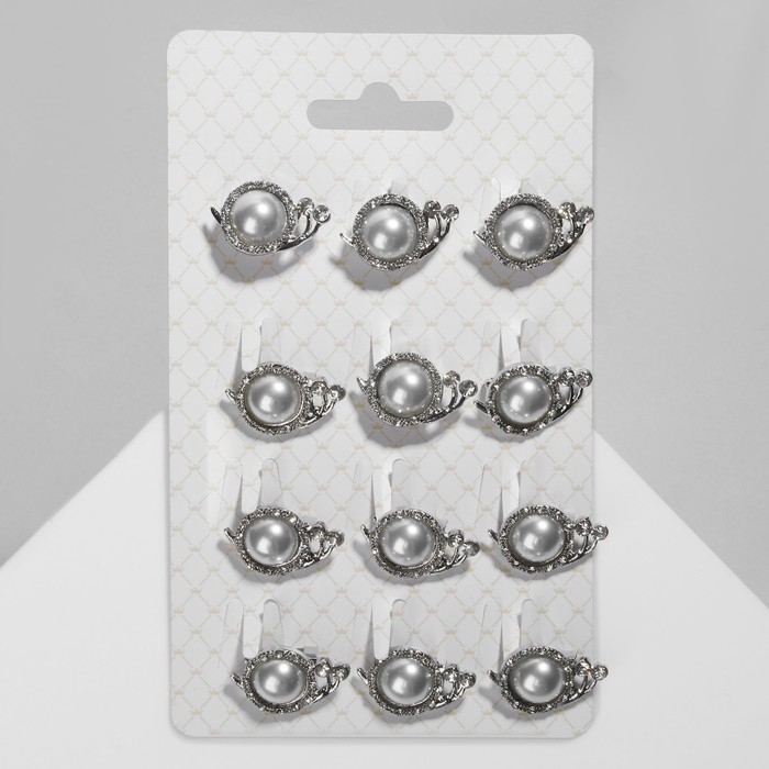 Брошь &laquo;Улиточка&raquo; с жемчужиной, цвет белый в серебре (неделимая фасовка 12 шт., цена за шт.)