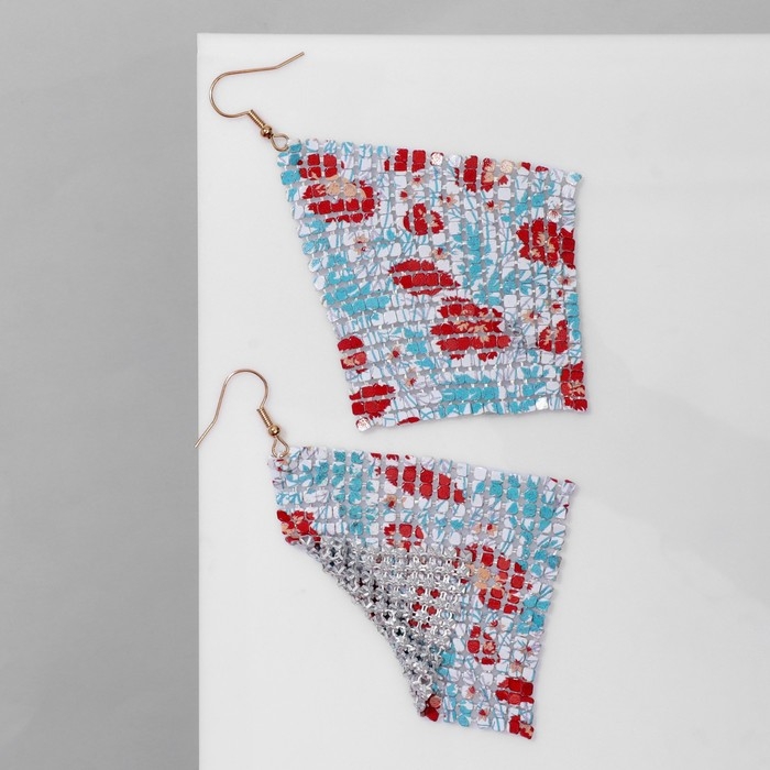 Серьги висячие &laquo;Ромб&raquo; кольчуга, цветы маки, цвет красно-голубой, 9 см