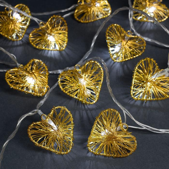 Гирлянда &laquo;Нить&raquo; 4 м с насадками &laquo;Сердце проволока&raquo;, IP20, прозрачная нить, 20 LED, свечение тёплое белое, 8 режимов, 220 В