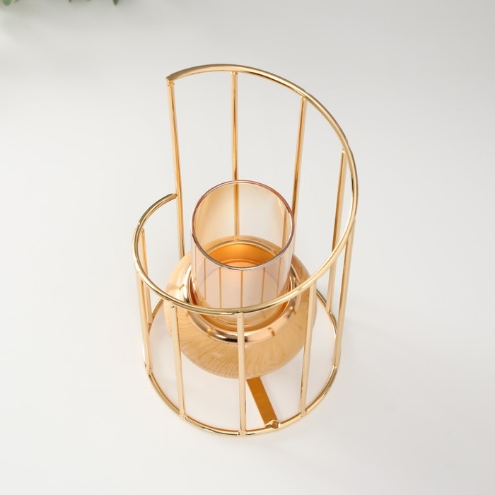 Подсвечник металл, стекло на 1 свечу Подсвечник металл, стекло на 1 свечу "Лестница. Эко" d= 5 см золото 10х10х20 см