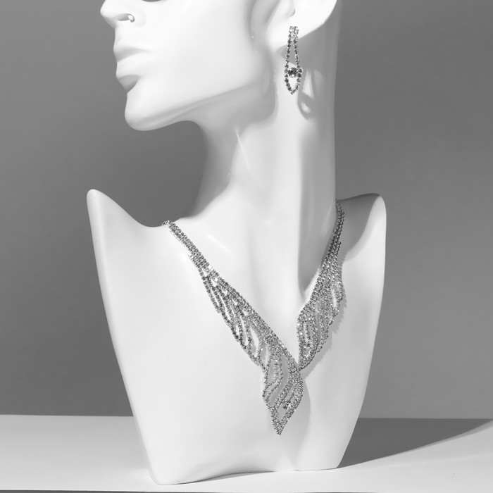 Набор 2 предмета: серьги, колье &laquo;Элит&raquo; крылья, цвет белый в серебре, 30 см