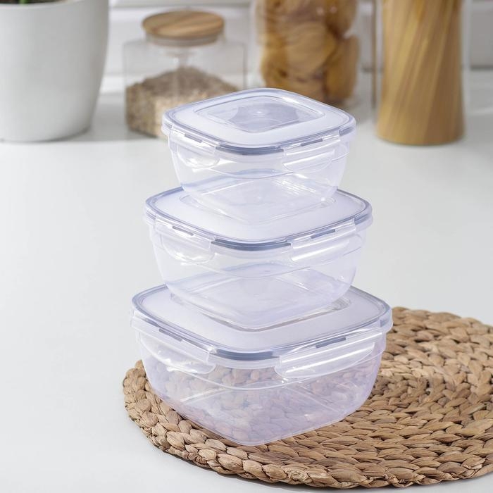 Набор ланч-боксов квадратных, 3 шт: 1, 7 л, 1 л, 0,6 л