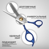 Ножницы филировочные с упором &laquo;Premium&raquo;, лезвие &mdash; 6,5 см, цвет серебристый/синий