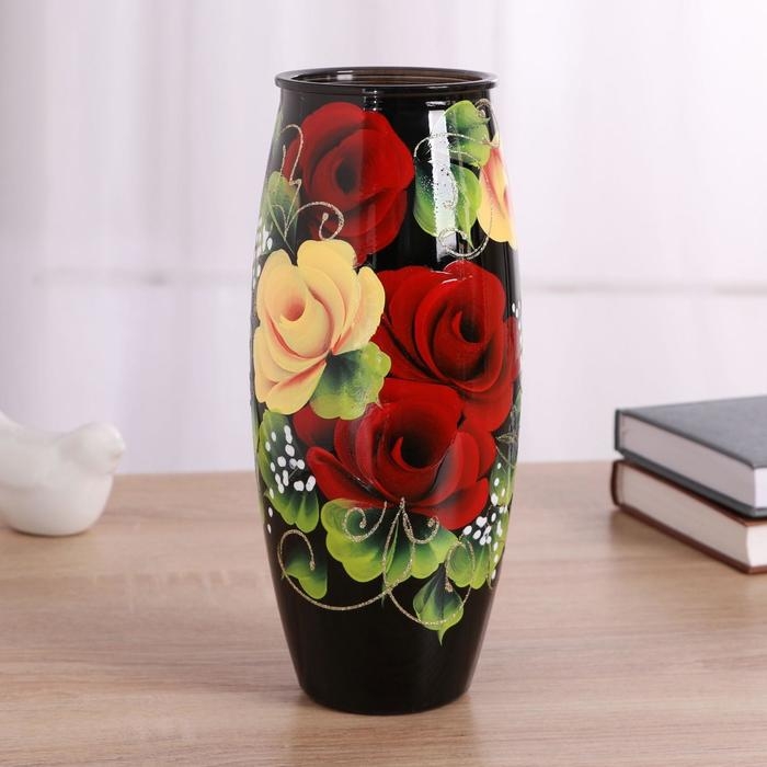 Ваза "Розы" роспись на крашеном стекле, d-7; 10х23 см