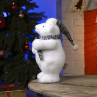 Светодиодная фигура &laquo;Медведь в шапке&raquo; 18 &times; 30 &times; 17 см, флок, батарейки ААх2 (не в комплекте), свечение тёплое белое