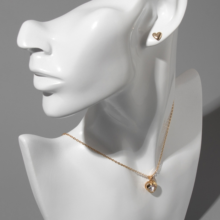 Гарнитур 5 предметов: серьги (4 пары), кулон &laquo;Минимал&raquo; сердечко, цвет золото, 40 см