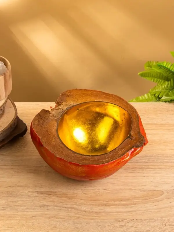 Чаша из кокоса, 24х22х10 см, красный-золотой