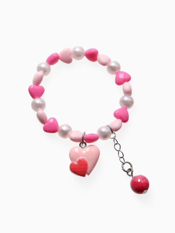 Браслет детский "Выбражулька" бусина на цепочке и сердце, цвет розово-белый