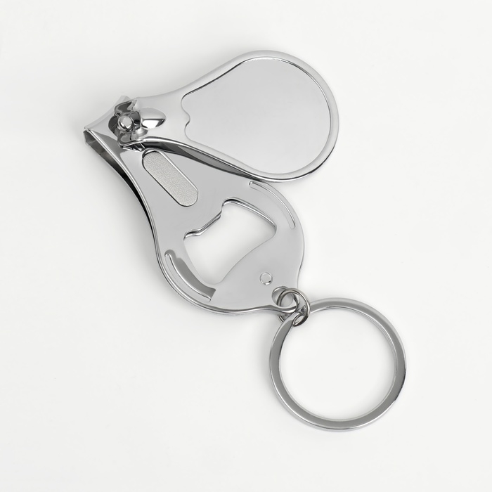 Кусачки - книпсер маникюрные, на брелке, с пилкой, с открывашкой, 6,5 см, цвет серебристый