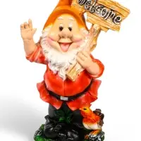 Садовая фигура из полистоуна &laquo;Гном с табличкой WELCOME с петухом&raquo;, 61&times;23&times;36 см, МИКС