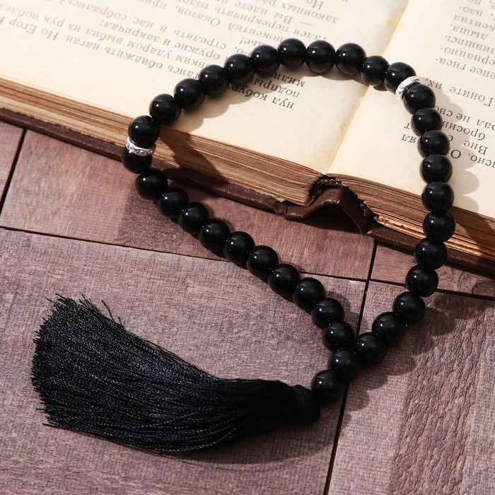 Чётки мусульманские шар №8 &laquo;Агат чёрный&raquo;, 35 бусин через перемычку