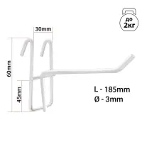 Крючок на сетку одинарный, d=3 мм, L=18,5 см, цвет белый