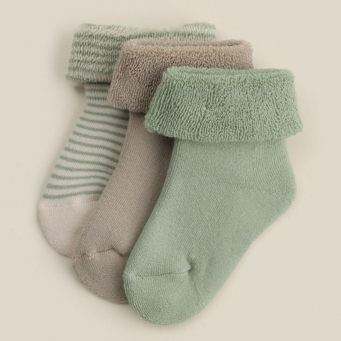 Носки детские махровые 3 пары SL HOME, 6-8 см, молочн/оливк