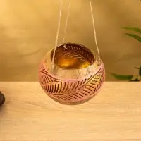 Подсвечник подвесной из кокоса, 11-13 см, розово-золотой