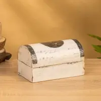 Сундучок "Солнце ацтеков" 19х12х11 см, манговое дерево, белый антик