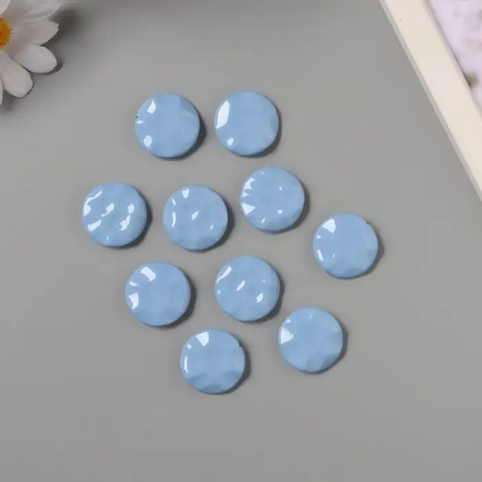 Бусины для творчества акрил "Плоский мятый круг" голубой 2,5х2,5х0,6 см