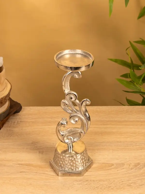 Подсвечник "Жар-птица" 11х11х30 см, алюминий, цв. серебро