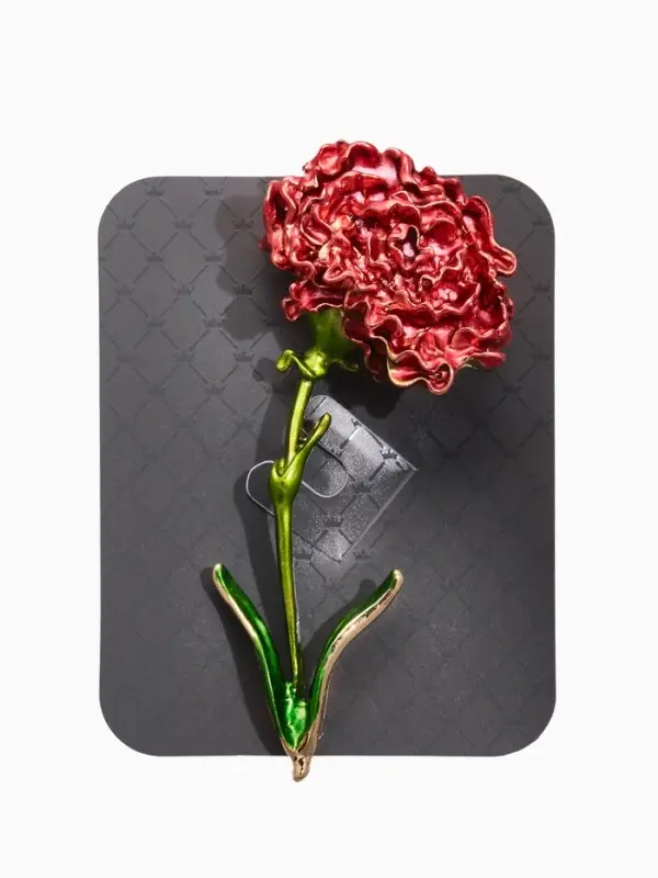 Брошь "Цветок гвоздики", цвет красно-зелёный в золоте