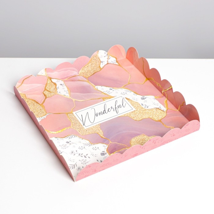 Коробка для печенья, кондитерская упаковка с PVC крышкой, &laquo;Камень&raquo;, 21 х 21 х 3 см