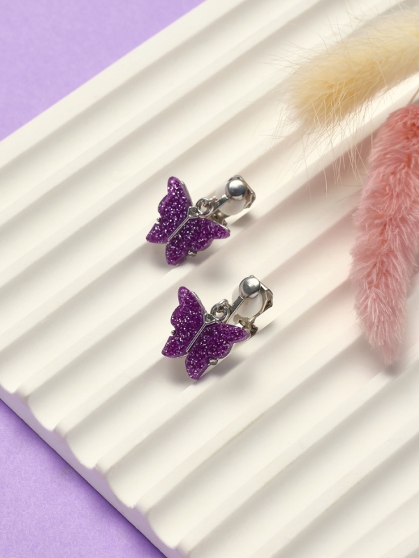 Серьги клипсы детские Выбражулька &laquo;Блеск бабочки&raquo;, фиолетовые