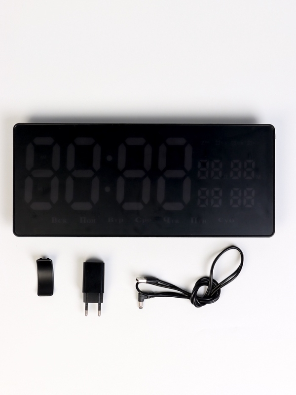 Часы электронные настенные, календарь и термометр, 36.2 х 15.5 см, белые цифры 10 х 4.5 см   1076627