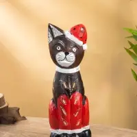 Сувенир интерьерный "Кот новогодний" 14х10х40 см, дерево
