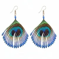 Серьги "Павлин" 5х8 см, цв. синий