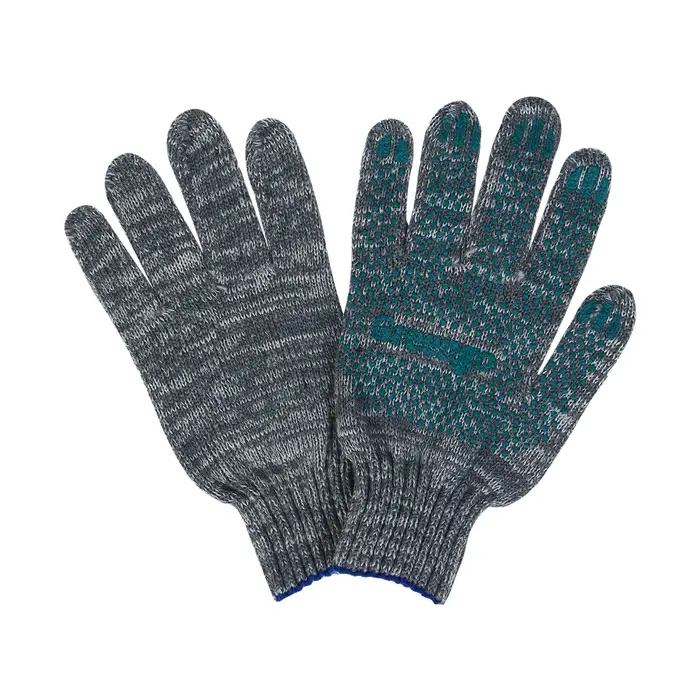 Перчатки садовые, хб, вязка 7 класс, 6 нитей, размер 9, с ПВХ точками, серые, Greengo