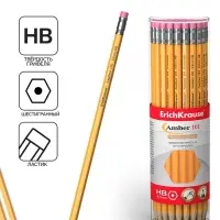 Карандаш чернографитный с ластиком ErichKrause Amber 101, НВ, грифель d=2.2 мм, дерево, шестигранный в тубусе