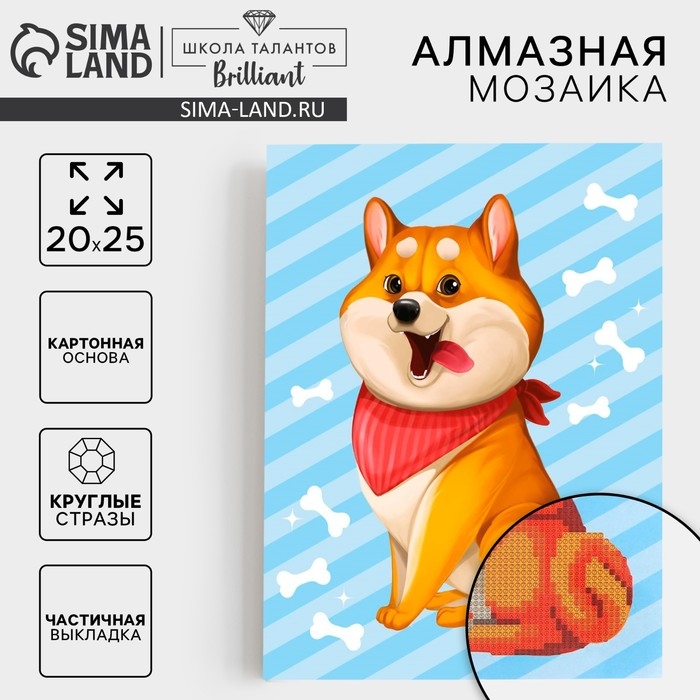 Алмазная мозаика с частичным заполнением для детей &laquo;Пушистая собачка&raquo;, 20 х 25 см