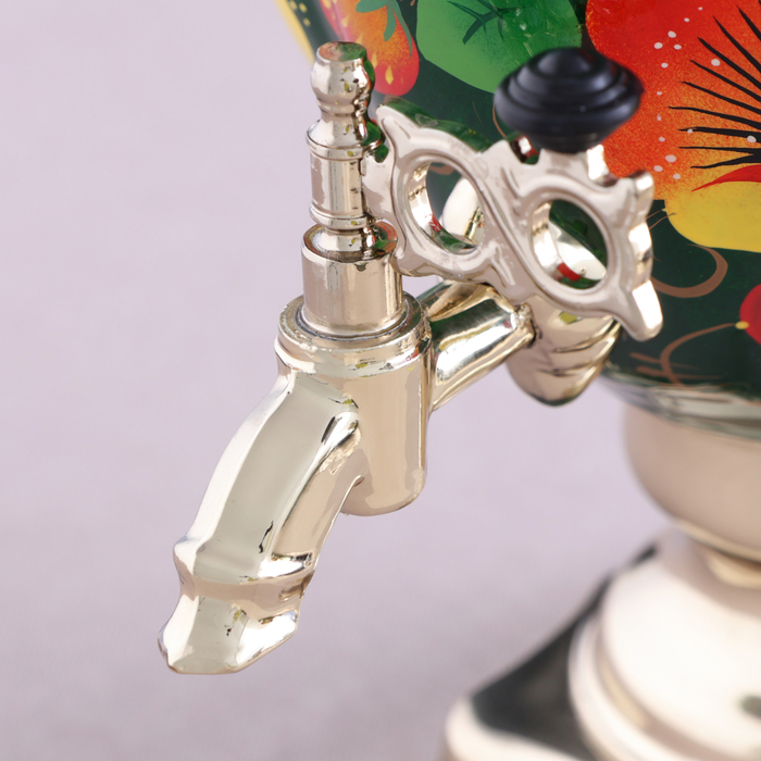 Набор &laquo;Маки на зелёном&raquo;, жёлудь, 3 предмета, самовар 3 л, заварочный чайник 0,7 л, поднос