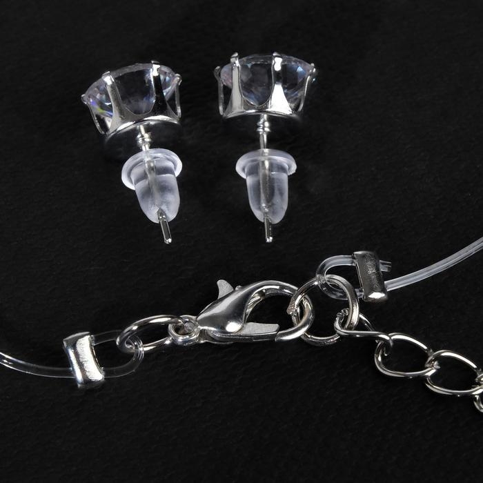 Гарнитур 2 предмета: кулон, серьги &laquo;На леске&raquo; классика, цвет белый в серебре, 30 см