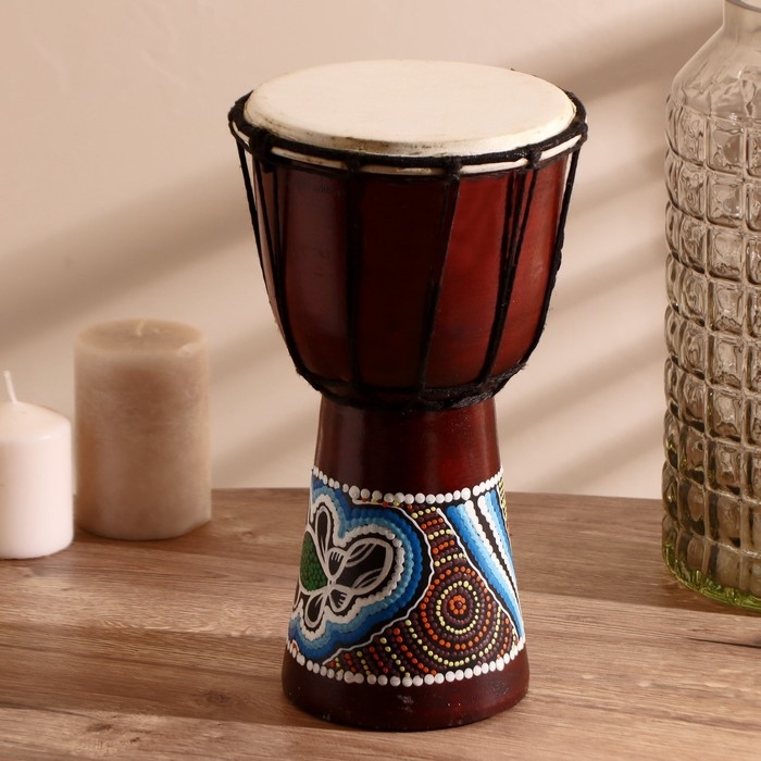 Сувенирный музыкальный инструмент "Барабан Джембе узорчатый" 30х16х16 см МИКС