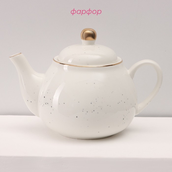 Сервиз фарфоровый чайный Доляна &laquo;Млечный путь&raquo;, 15 предметов: 6 чашек 220 мл, 6 блюдец d=13,5 см, молочник 300 мл, сахарница 350 мл, чайник 1000 мл, цвет белый