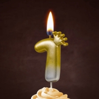 Свеча в торт &laquo;С короной&raquo;, цифра 1, золото - серебро