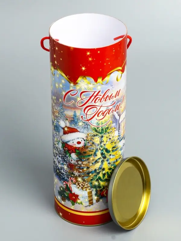 Подарочная коробка, тубус под бутылку &laquo;Золотая елочка&raquo; 120х345мм (325 мм внутр. Высота)&para;